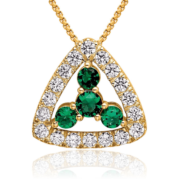 14K Solid Yellow Gold Lab Diamond Green Emerald Triangle Necklace Gemstone Pendant Charm