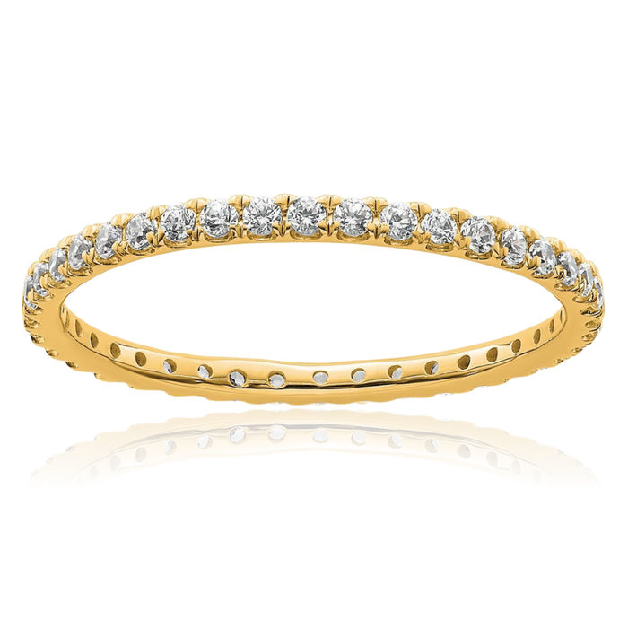 14K Solid Yellow Gold Lab Diamond Anniversary Ring Eternity Wedding Band Bridal Jewelry