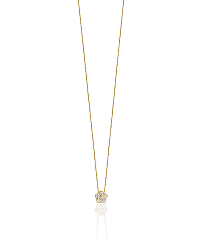 14K Solid Yellow Gold Lab Diamond Flower Necklace Chain