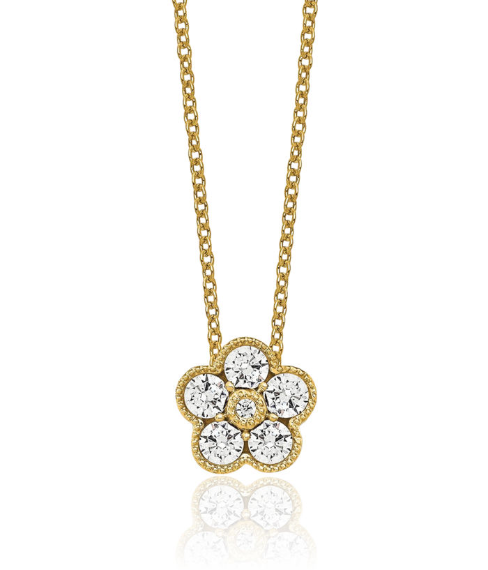 14K Solid Yellow Gold Lab Diamond Flower Pendant Necklace