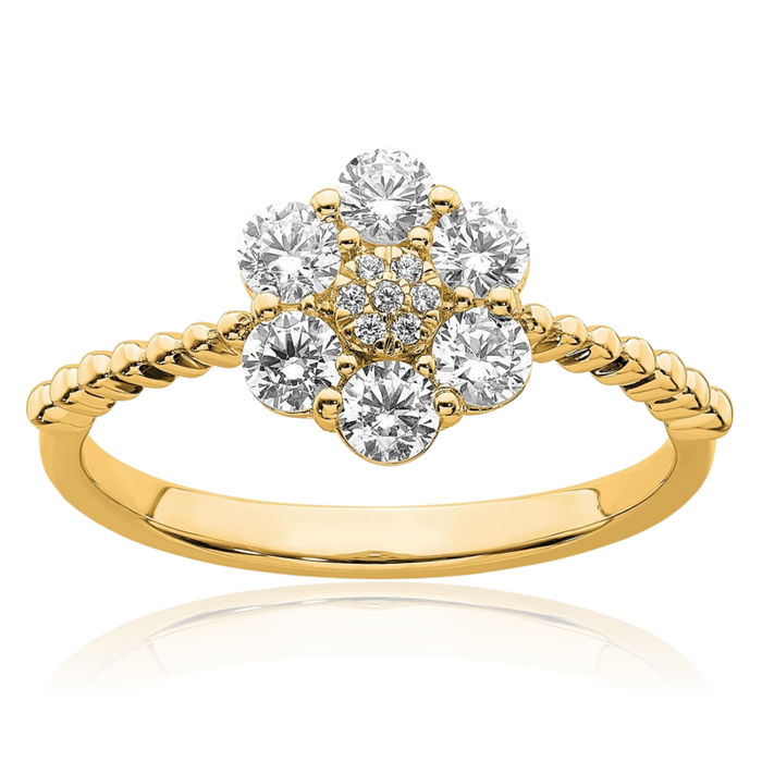 14K Solid Yellow Gold Lab Diamond Flower Ring