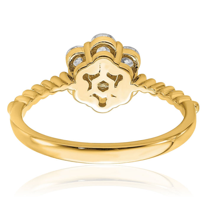 14K Solid Yellow Gold Lab Diamond Flower Ring