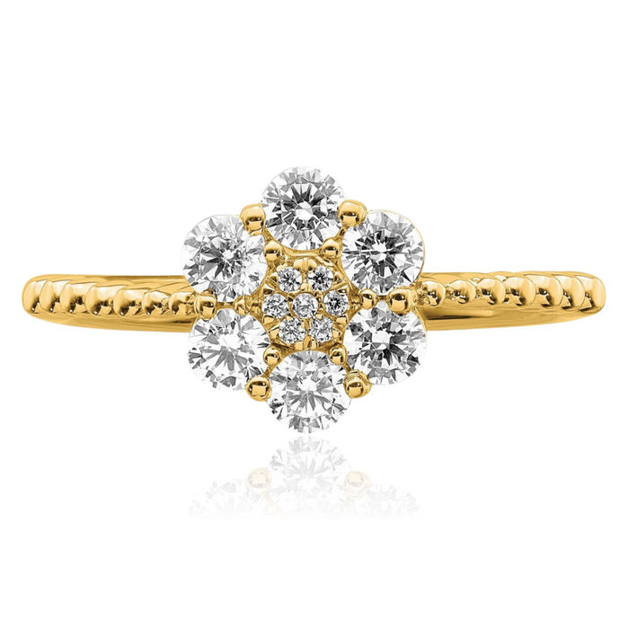 14K Solid Yellow Gold Lab Diamond Flower Ring