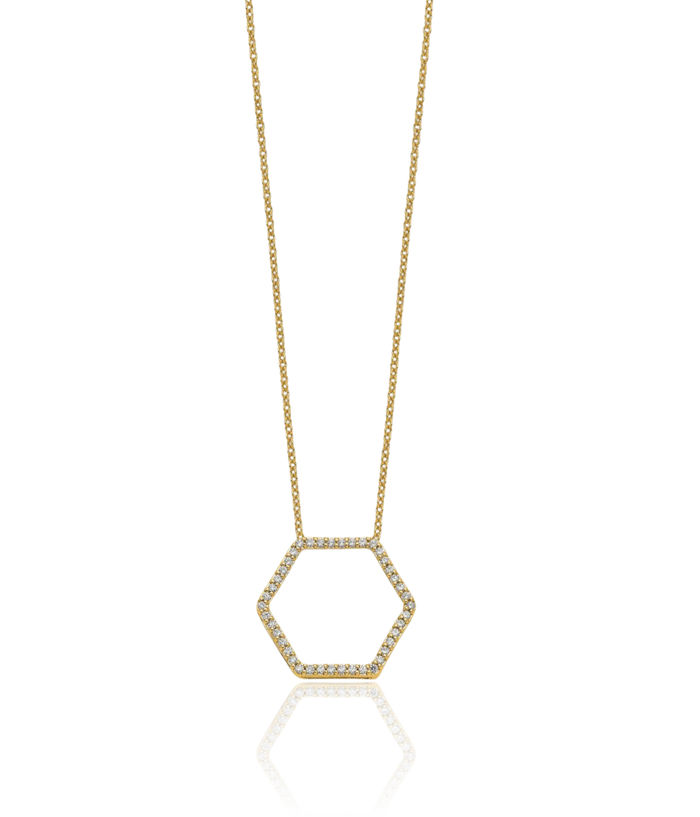 14K Solid Yellow Gold Lab Diamond Geometric Necklace Chain