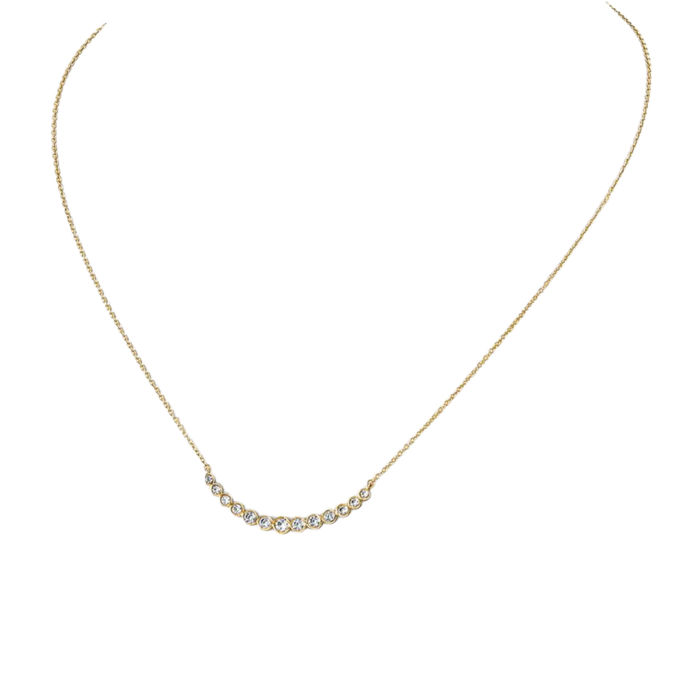 14K Solid Yellow Gold Lab Diamond Graduated Bar Chain Necklace