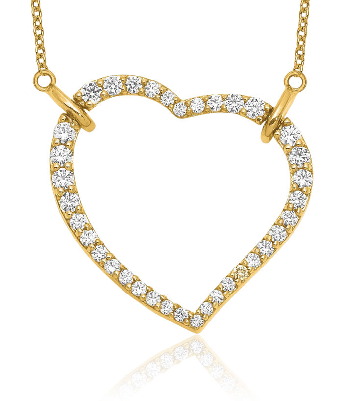 14K Solid Yellow Gold Lab Diamond Heart Pendant Necklace