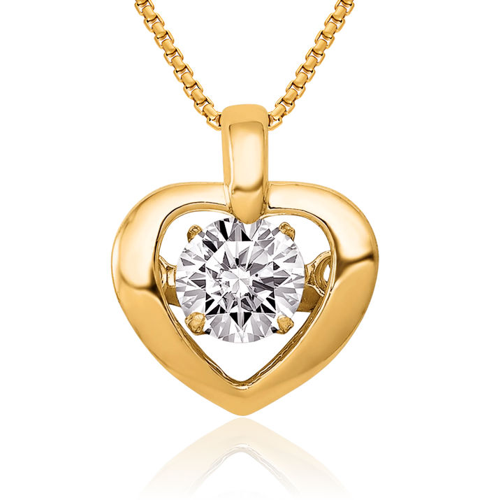 14K Solid Yellow Gold Lab Diamond Heart Solitaire Necklace Chain Pendant Charm