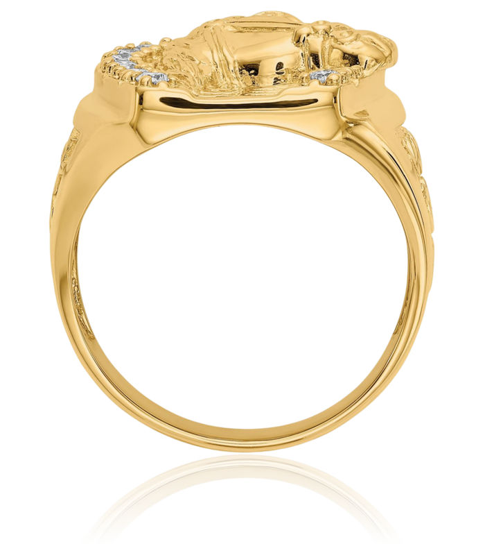 Solid 10k Yellow Gold Men's Horseshoe Ring With White Topaz – Lucky Symbol, High Polished Finish - View #2
