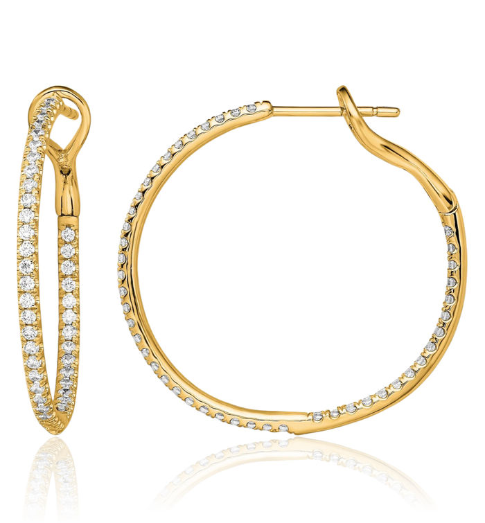 14K Solid Yellow Gold Lab Diamond Medium Hoop Earrings