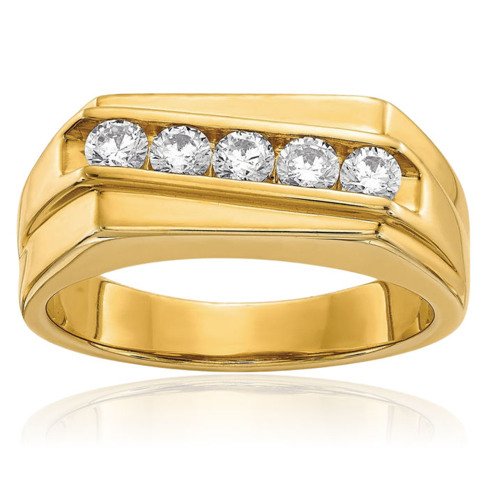 14K Solid Yellow Gold Lab Diamond Mens Wedding Band Ring