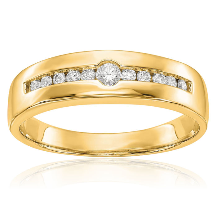 14K Solid Yellow Gold Lab Diamond Mens Wedding Band Ring