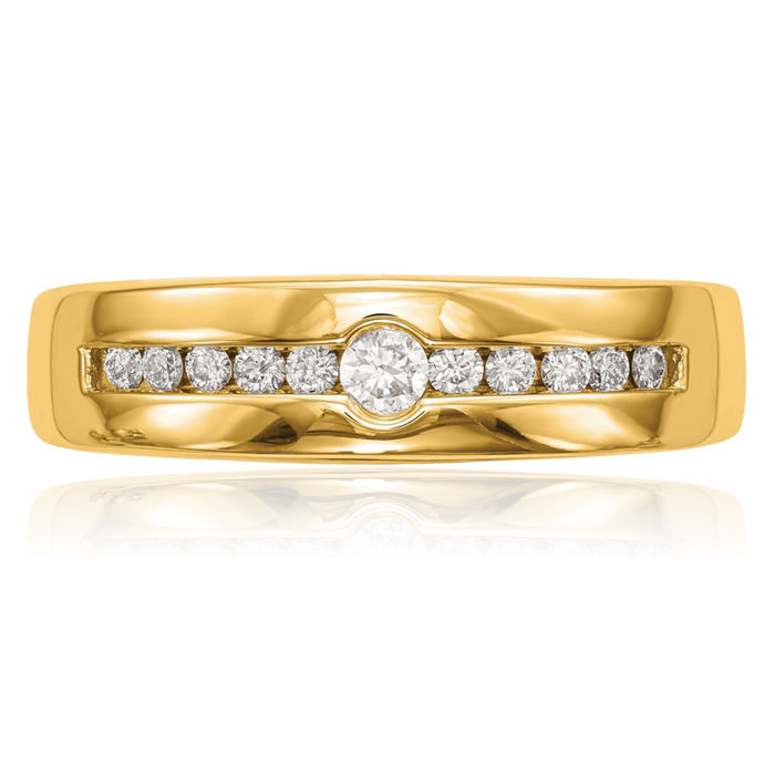 14K Solid Yellow Gold Lab Diamond Mens Wedding Band Ring