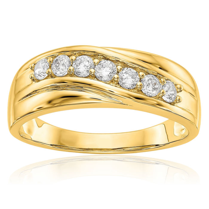 14K Solid Yellow Gold Lab Diamond Mens Wedding Band Ring