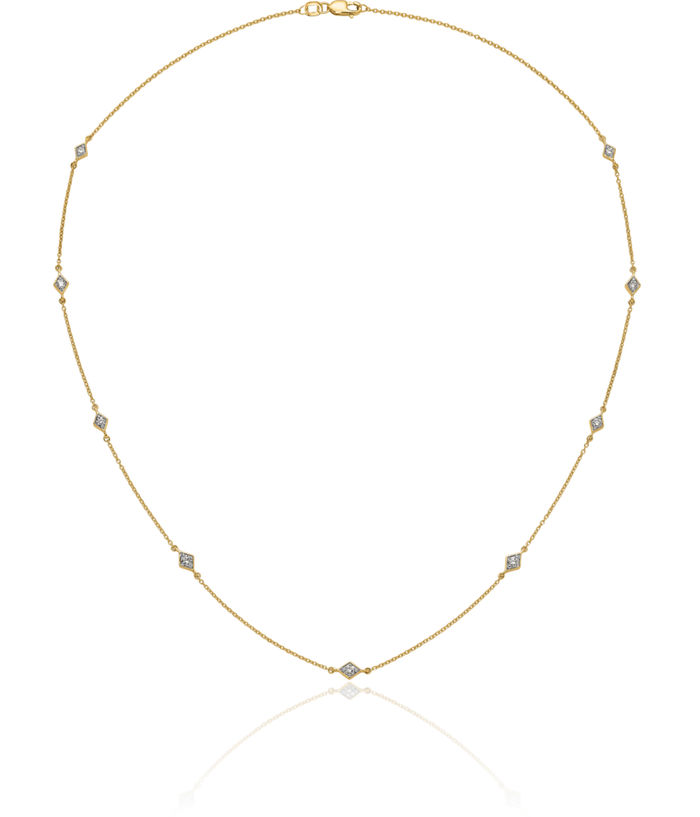 14K Solid Yellow Gold Lab Diamond Multi Station Necklace