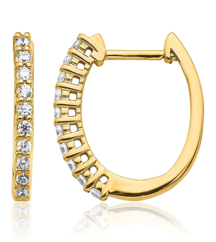 14K Solid Yellow Gold Lab Diamond Oval Hoop Earrings