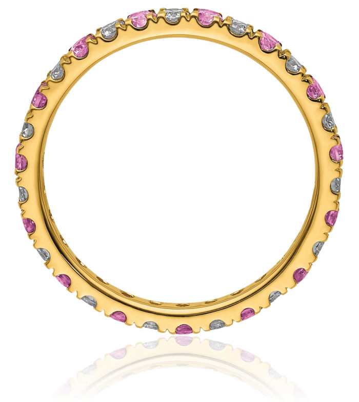 14K Solid Yellow Gold Lab Diamond Pink Sapphire Eternity Ring