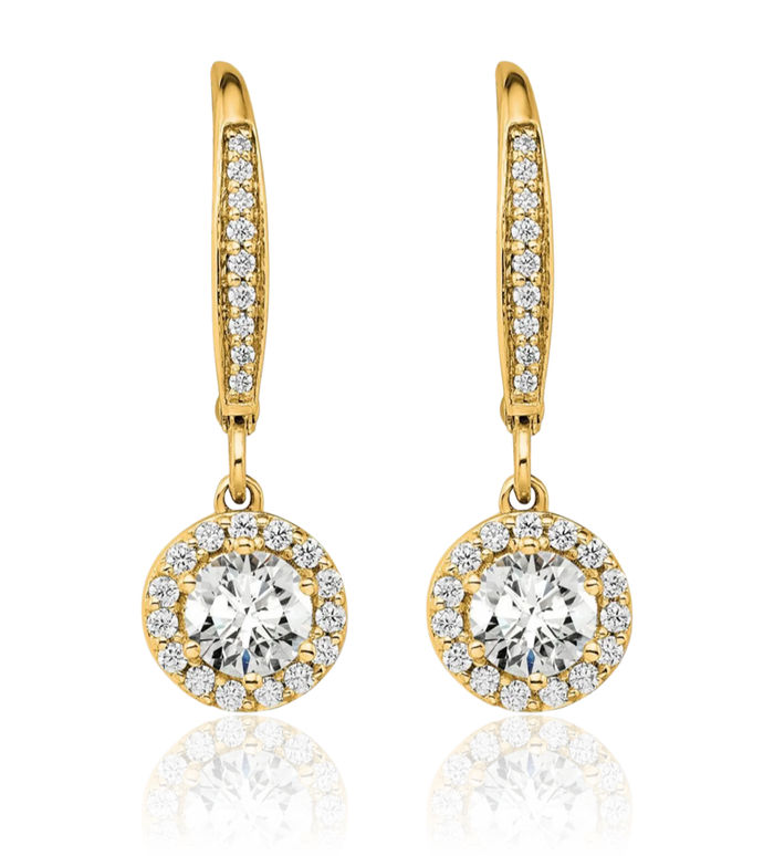 14K Solid Yellow Gold Lab Diamond Circle Round Drop Dangle Earrings