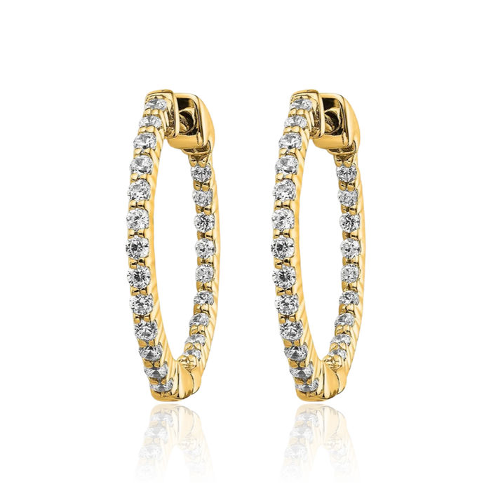 14K Solid Yellow Gold Lab Diamond Round Hoop Earrings