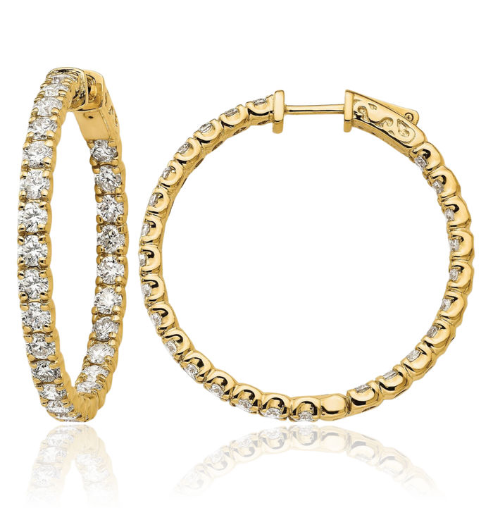 14K Solid Yellow Gold Lab Diamond Round Hoop Earrings