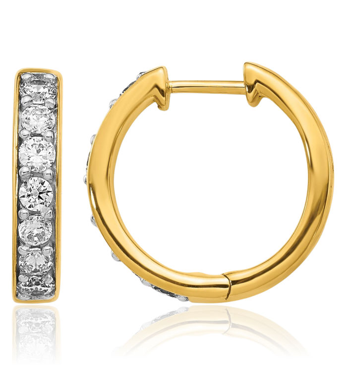 14K Solid Yellow Gold Lab Diamond Round Hoop Earrings