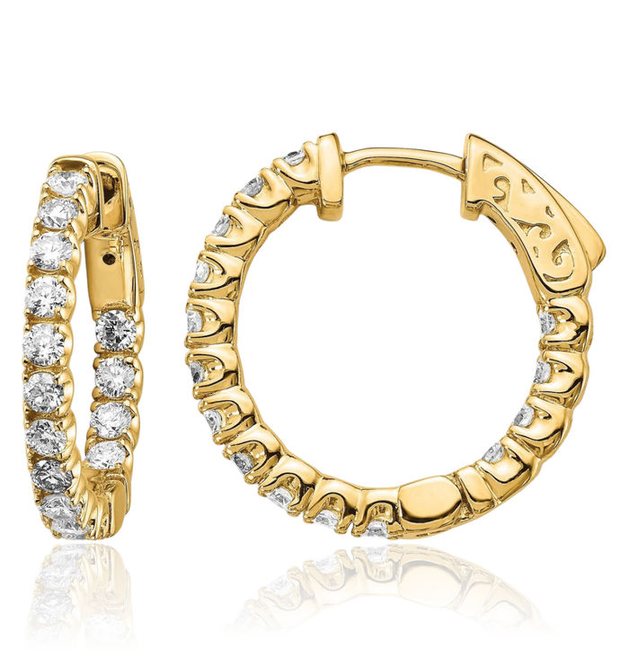 14K Solid Yellow Gold Lab Diamond Round Hoop Earrings