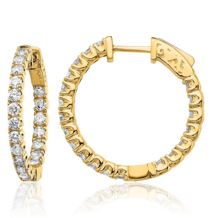 14K Solid Yellow Gold Lab Diamond Round Hoop Earrings