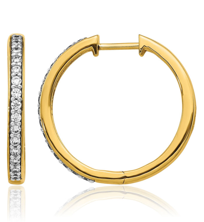 14K Solid Yellow Gold Lab Diamond Round Hoop Earrings