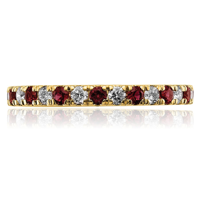 14K Solid Yellow Gold Lab Diamond Red Ruby Eternity Ring