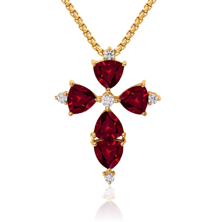 14K Solid Yellow Gold Lab Diamond Red Ruby Necklace Gemstone Pendant Charm July Birthstone Jewelry