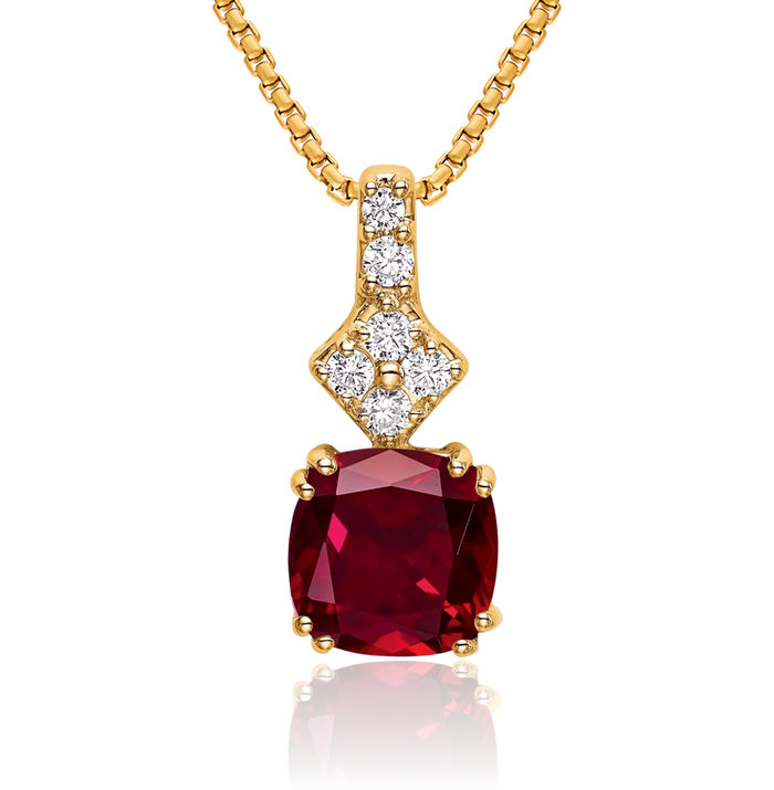 14K Solid Yellow Gold Lab Diamond Red Ruby Necklace Gemstone Pendant Charm July Birthstone Jewelry