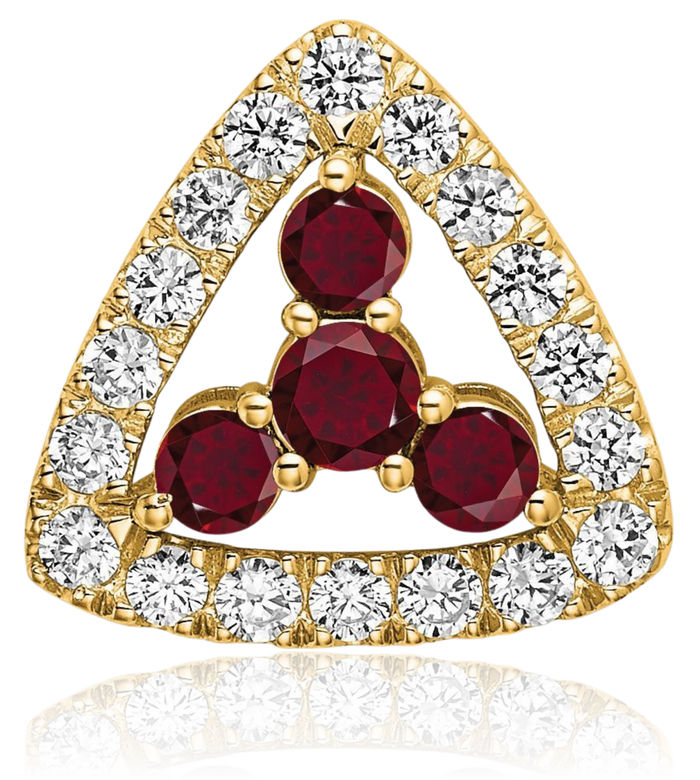 14K Solid Yellow Gold Lab Diamond Red Ruby Triangle Necklace Gemstone Pendant Charm