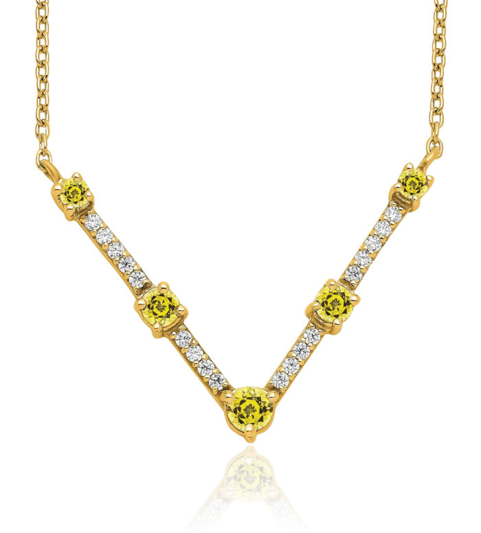 14K Solid Yellow Gold Lab Diamond Sapphire Chain Bar Necklace