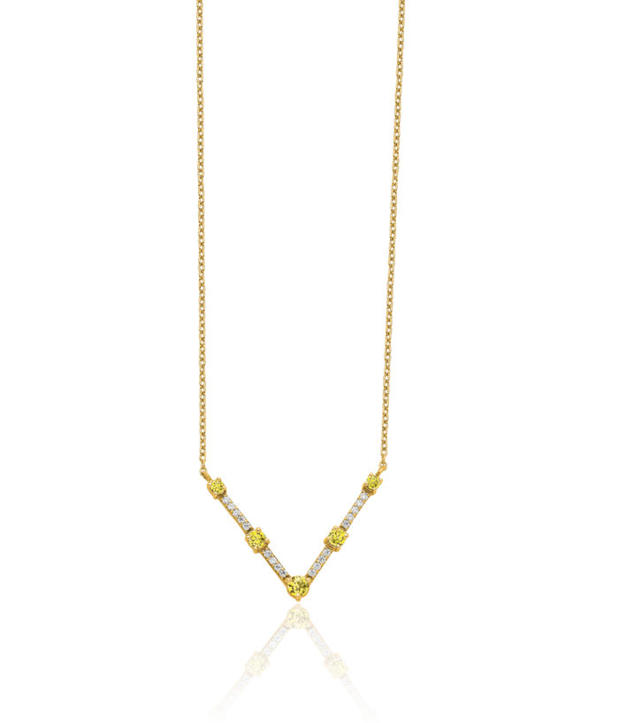 14K Solid Yellow Gold Lab Diamond Sapphire Chain Bar Necklace