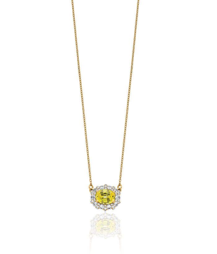 14K Solid Yellow Gold Lab Diamond Sapphire Chain Necklace Gemstone Pendant Charm