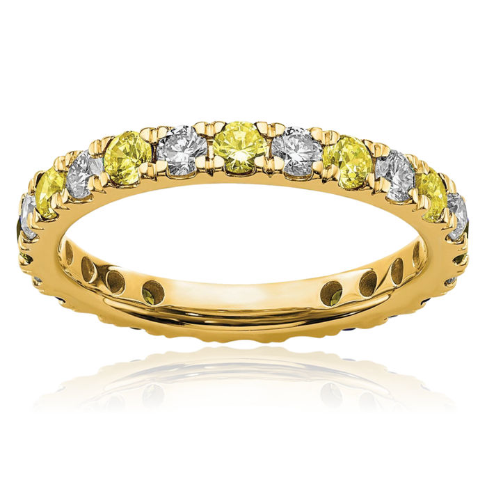 14K Solid Yellow Gold Lab Diamond Sapphire Eternity Ring