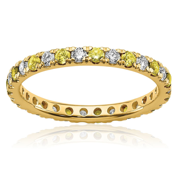 14K Solid Yellow Gold Lab Diamond Sapphire Eternity Ring