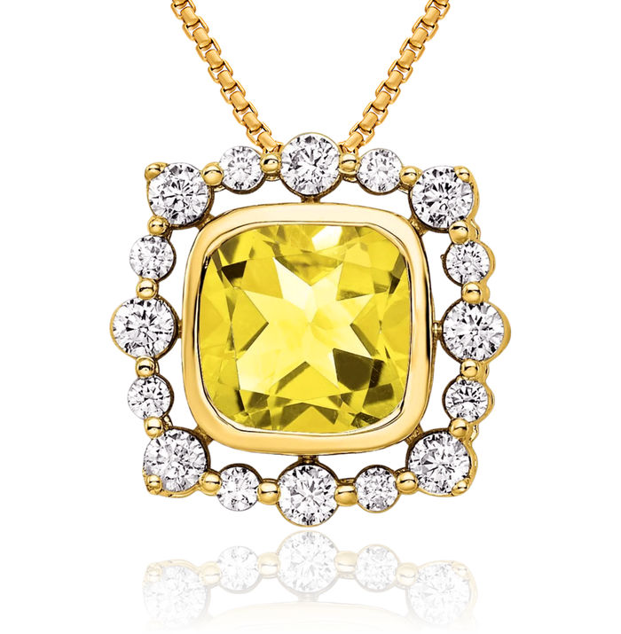 14K Solid Yellow Gold Lab Diamond Sapphire Square Necklace Gemstone Pendant Charm