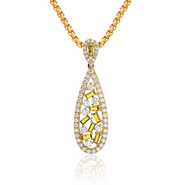 14K Solid Yellow Gold Lab Diamond Sapphire Teardrop Necklace Gemstone Pendant Charm