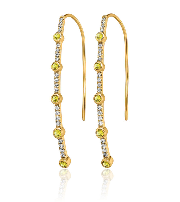 14K Solid Yellow Gold Lab Diamond Sapphire Threader Drop Dangle Earrings Gemstone November Birthstone Jewelry