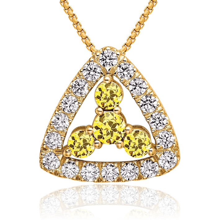 14K Solid Yellow Gold Lab Diamond Sapphire Triangle Necklace Gemstone Pendant Charm