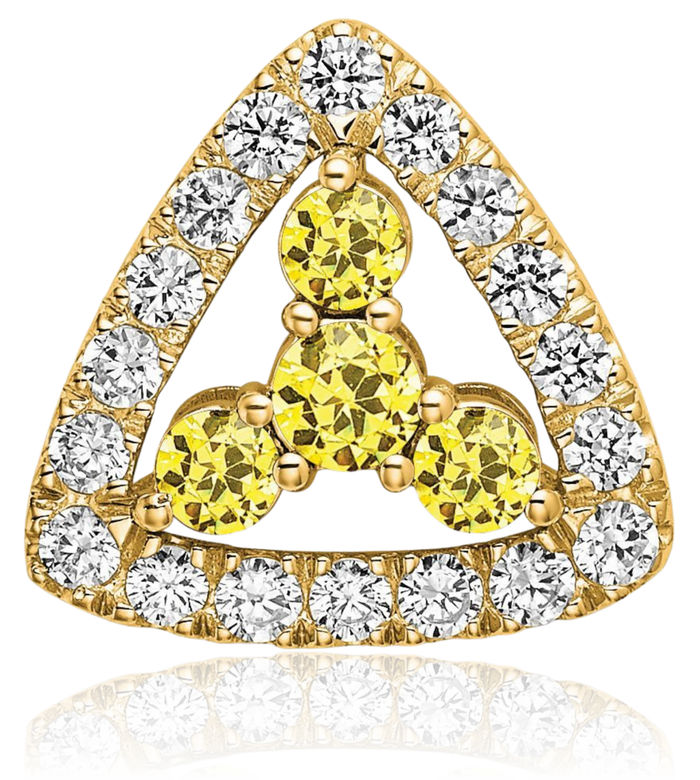 14K Solid Yellow Gold Lab Diamond Sapphire Triangle Necklace Gemstone Pendant Charm