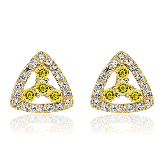 14K Solid Yellow Gold Lab Diamond Sapphire Triangle Studs Gemstone Earrings