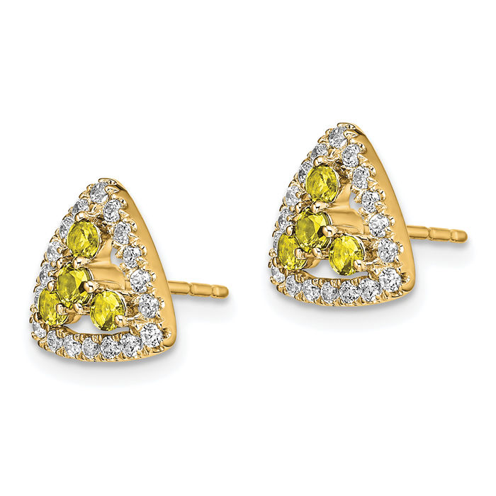 14K Solid Yellow Gold Lab Diamond Sapphire Triangle Studs Gemstone Earrings