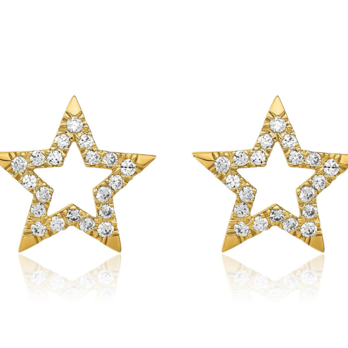 14K Solid Yellow Gold Lab Diamond Star Stud Earrings