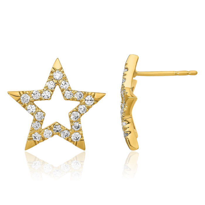 14K Solid Yellow Gold Lab Diamond Star Stud Earrings