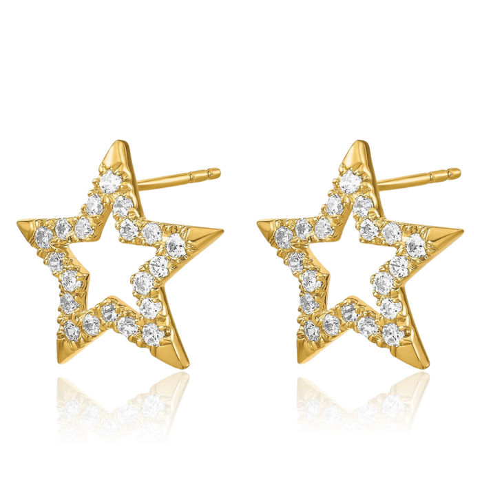 14K Solid Yellow Gold Lab Diamond Star Stud Earrings