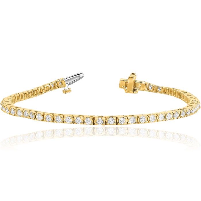 14K Solid Yellow Gold 2 Lab Diamond Tennis Bracelet