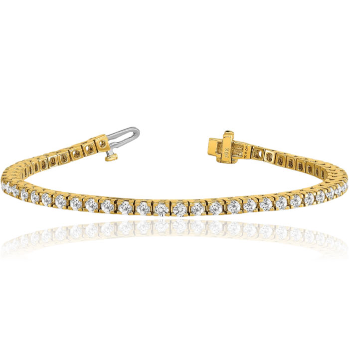 14K Solid Yellow Gold 4 Lab Diamond Tennis Bracelet