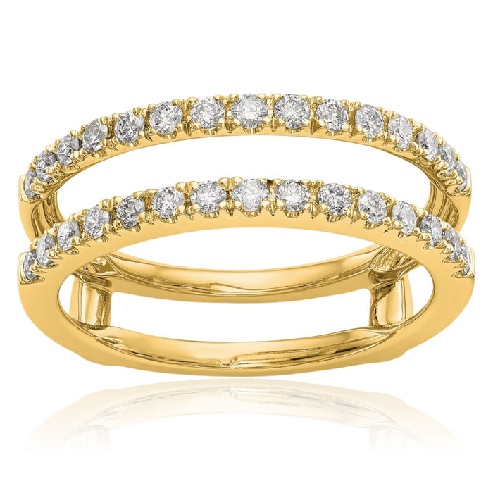 14K Solid Yellow Gold Lab Diamond Wedding Band Ring Guard