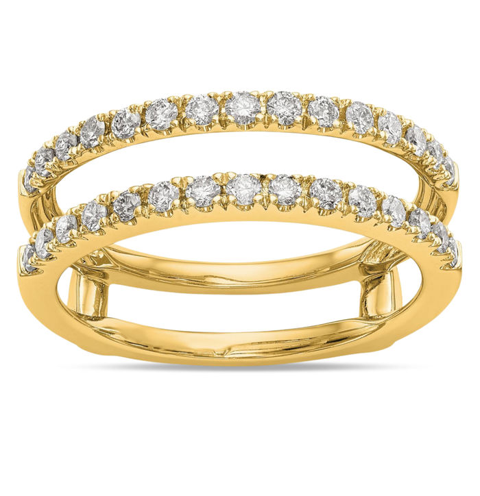 14K Solid Yellow Gold Lab Diamond Wedding Band Ring Guard